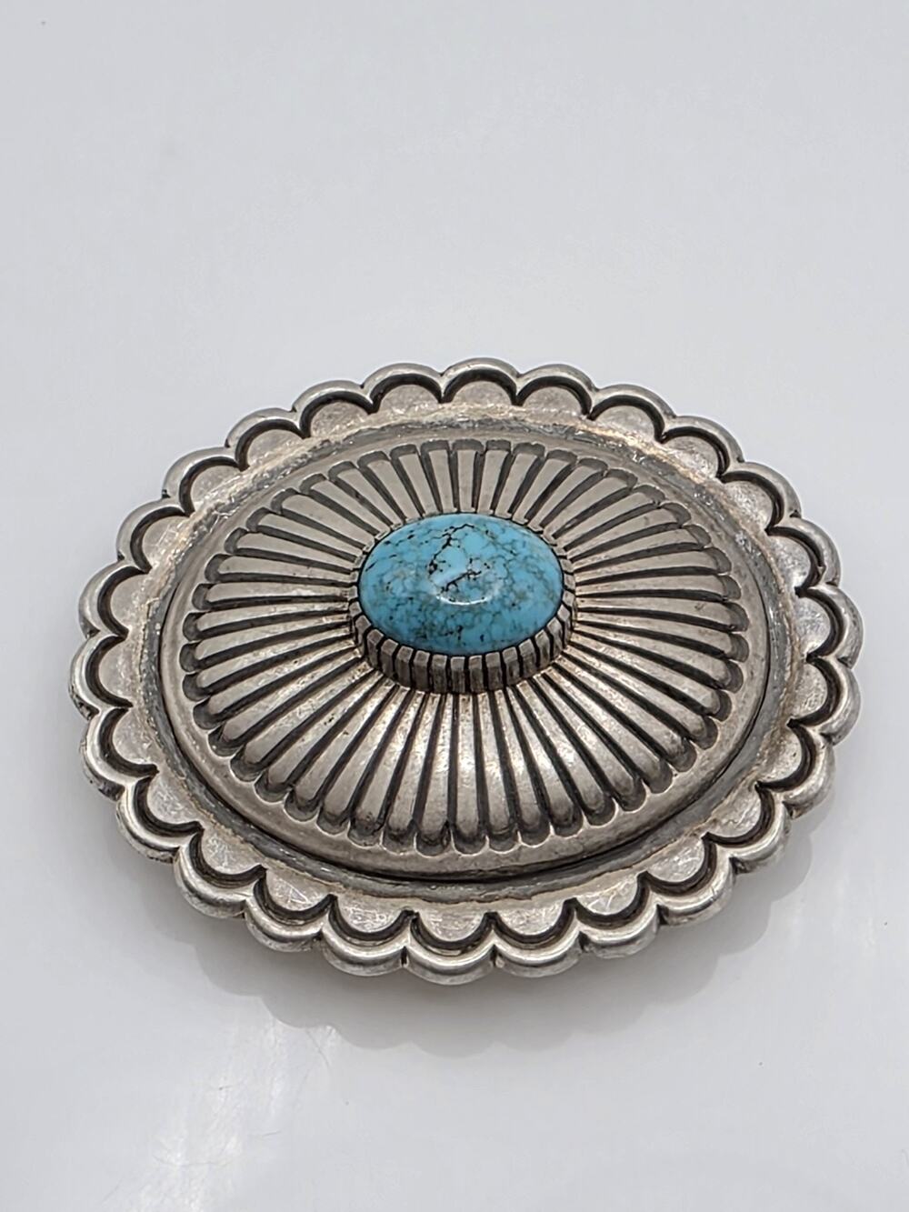 Vintage Native American R.Jim Sterling Silver 925 Turquest Belt Buckle